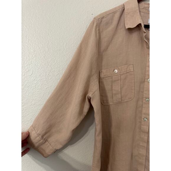 Chico's 100% Linen Tan No Iron 3/4 Sleeve Button Front Tunic Size 16 - Picture 2 of 7